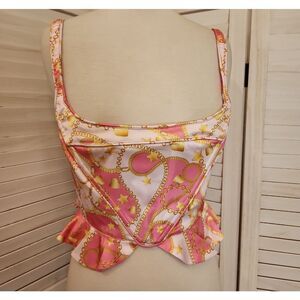 Dolls Kill Pink and Gold Chain Print Top Size M NWT